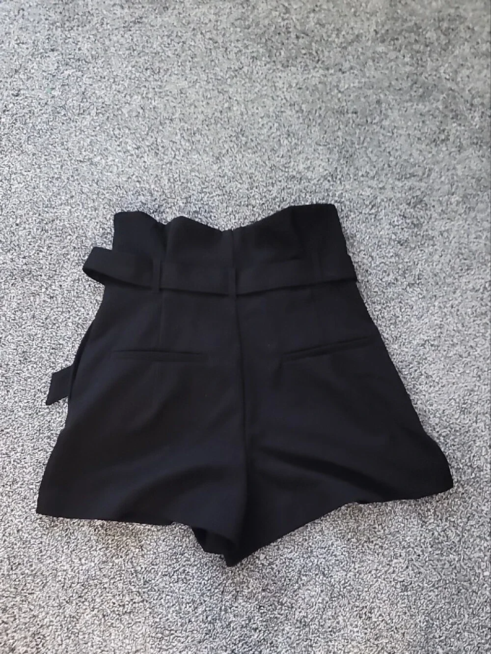 Zara Black High-Waist Paperbag Shorts with Tie